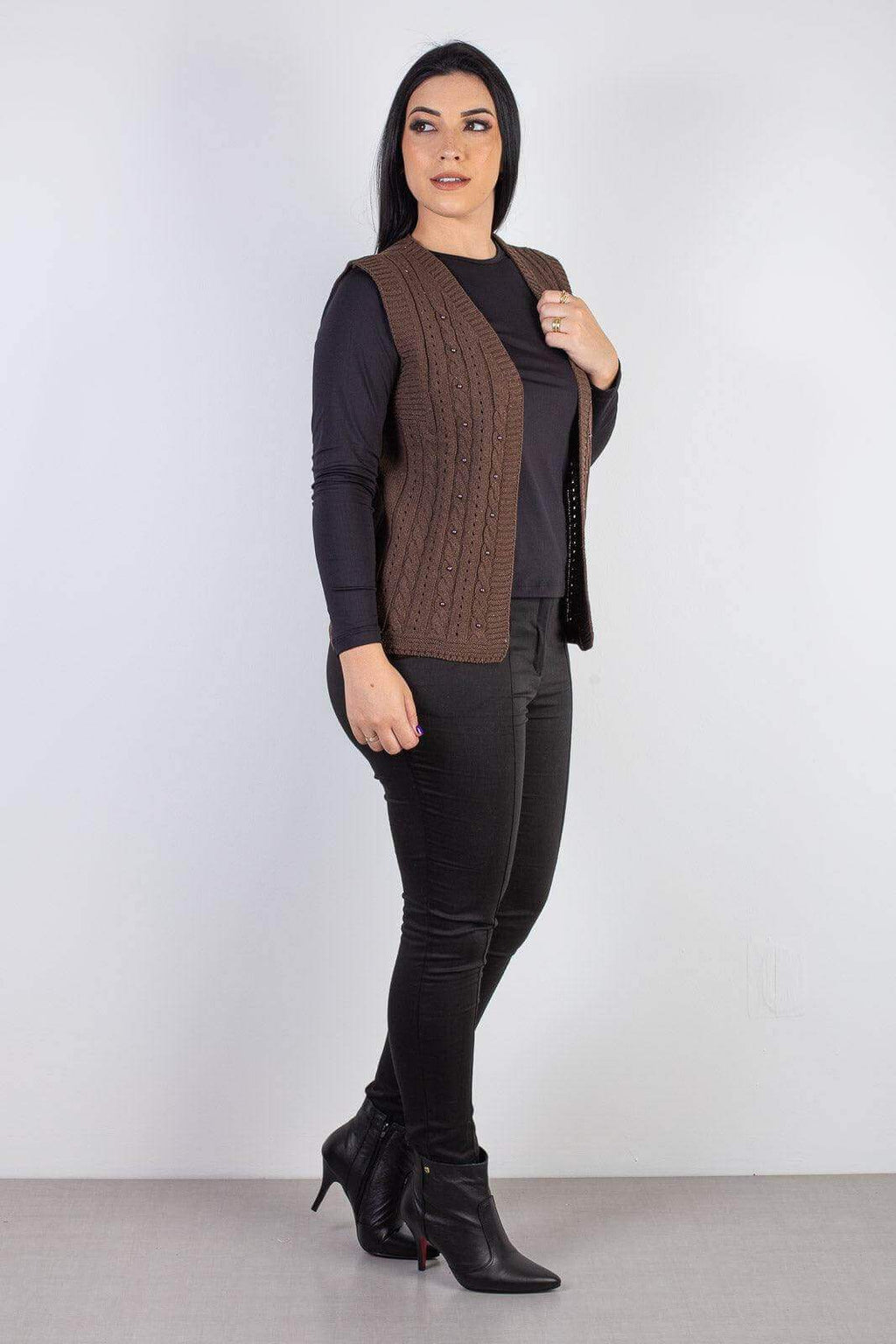 Colete de malha feminino com tranças 60006 - Enluaze