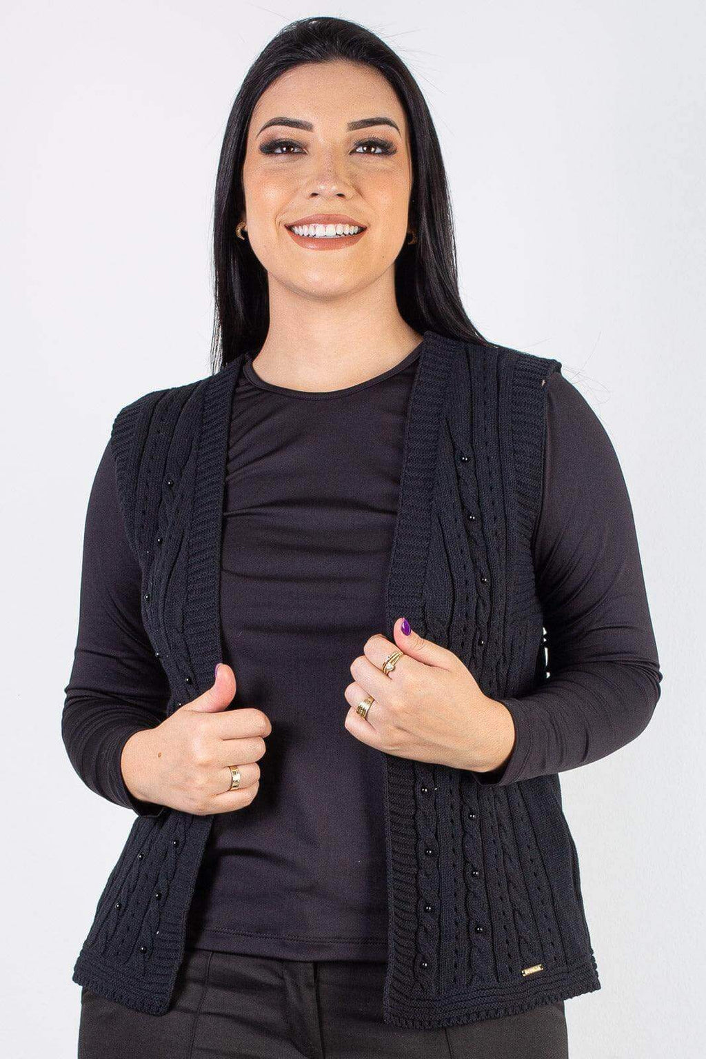 Colete de malha feminino com tranças 60006 - Enluaze