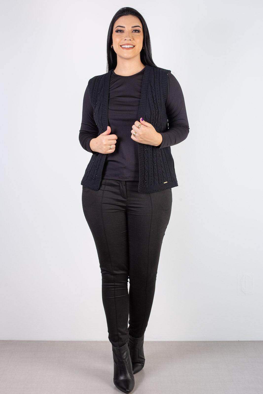 Colete de malha feminino com tranças 60006 - Enluaze