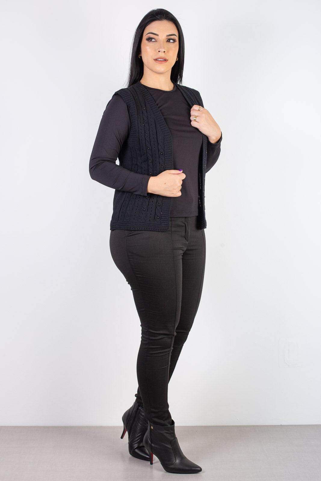 Colete de malha feminino com tranças 60006 - Enluaze