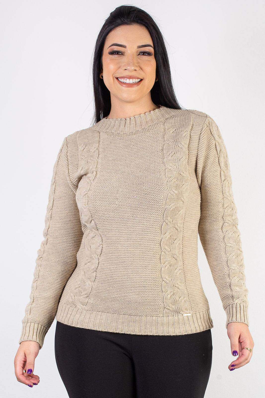 Blusão de tricô feminino com tranças 60008 - Enluaze