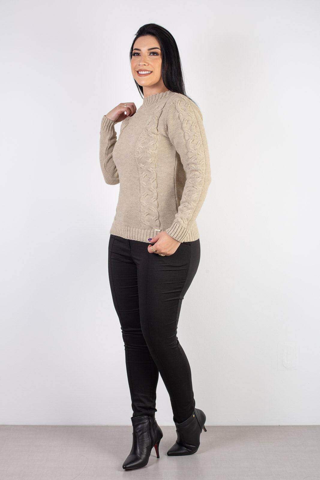 Blusão de tricô feminino com tranças 60008 - Enluaze