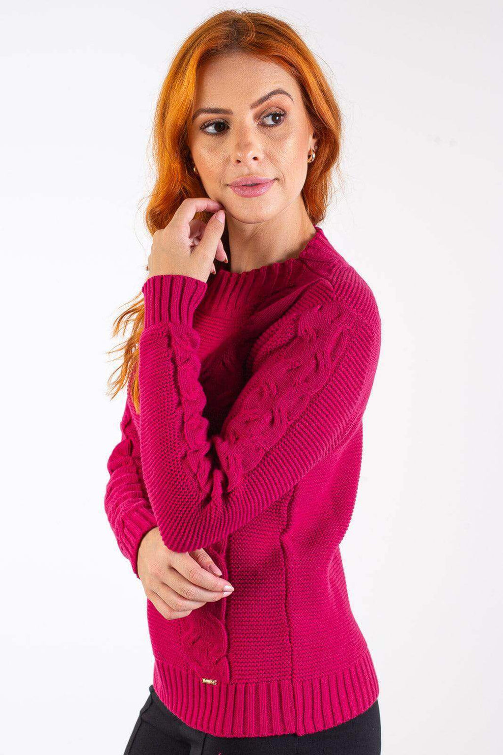 Blusão de tricô feminino com tranças 60008 - Enluaze