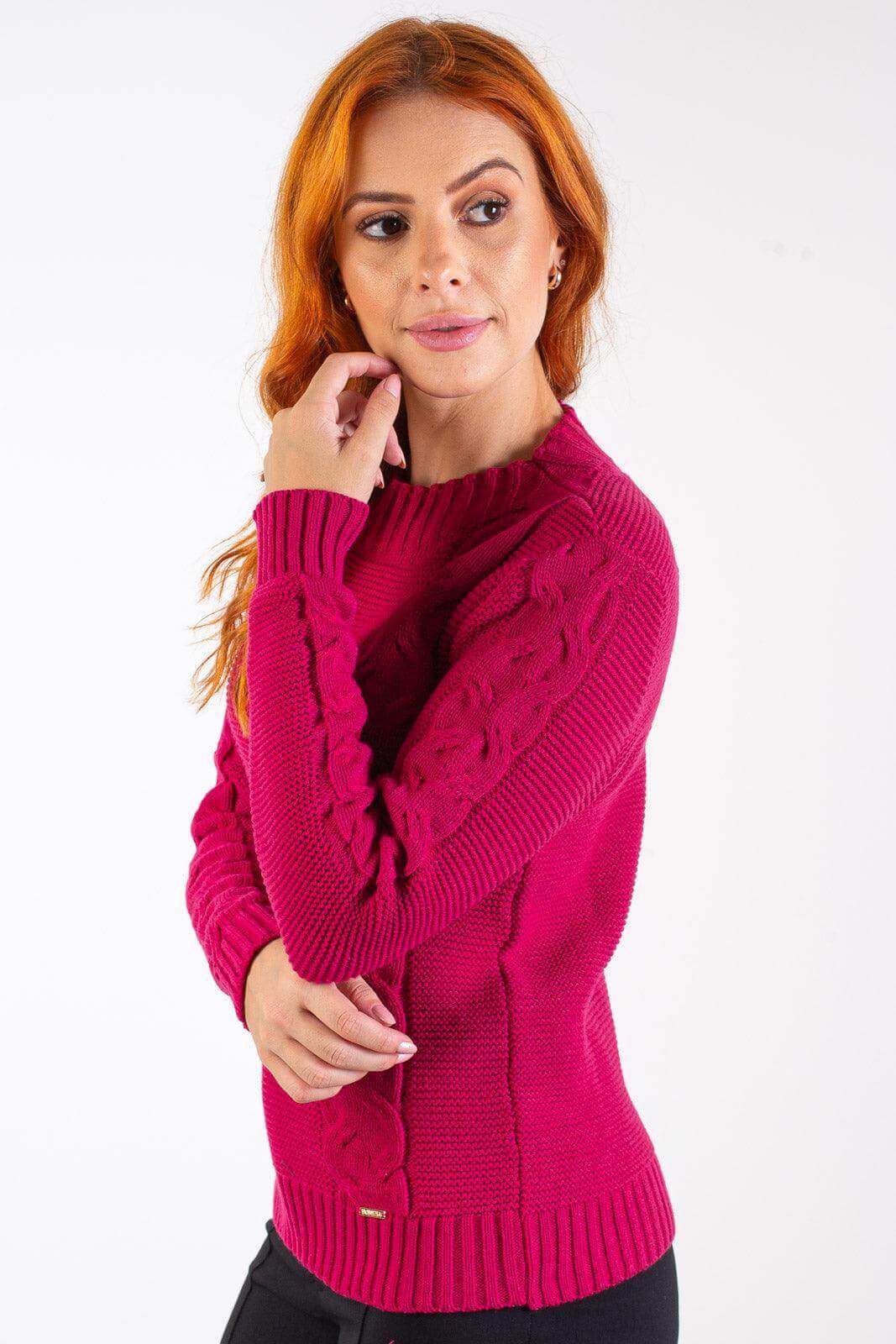 Blusão de tricô feminino com tranças 60008 - Enluaze