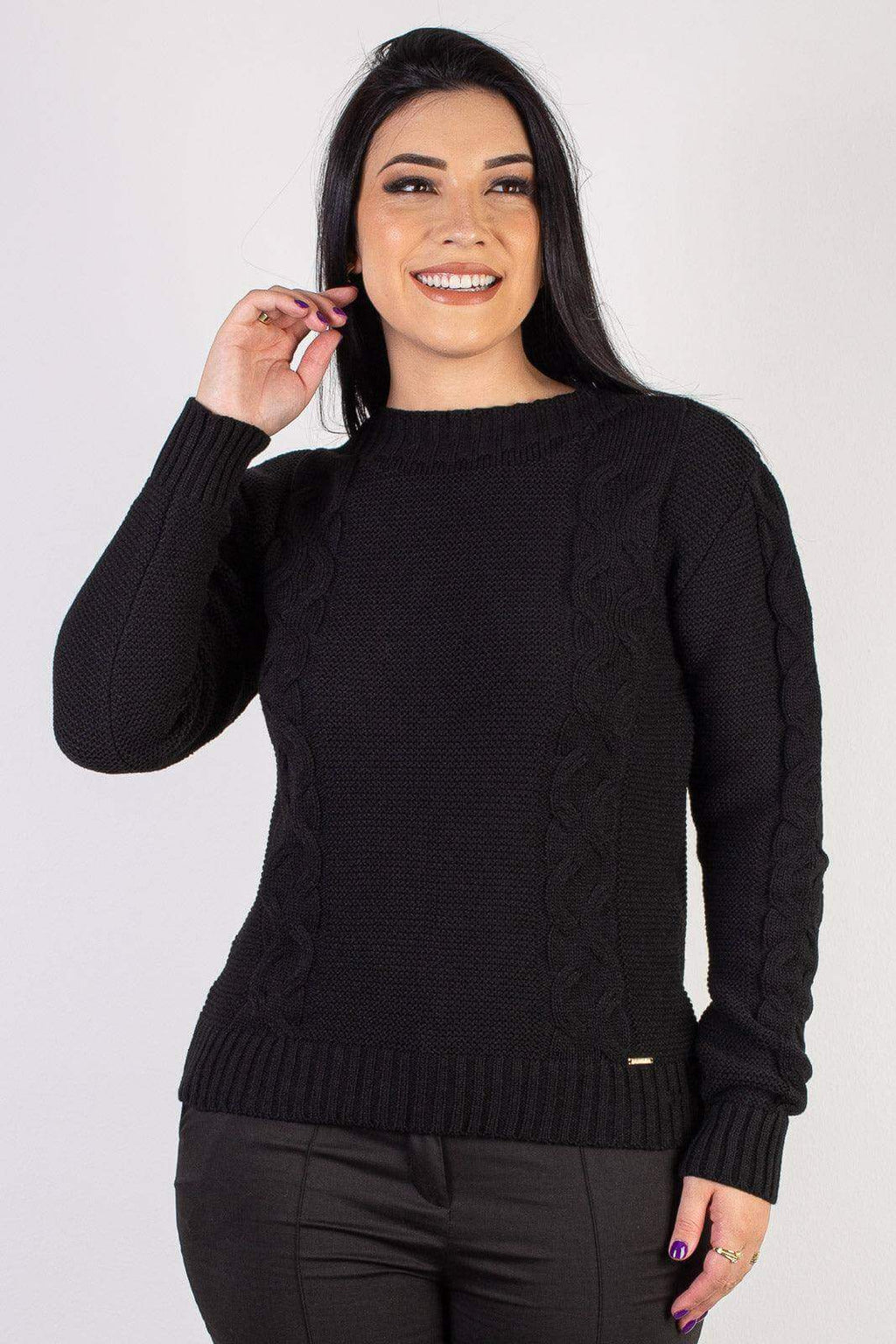 Blusão de tricô feminino com tranças 60008 - Enluaze