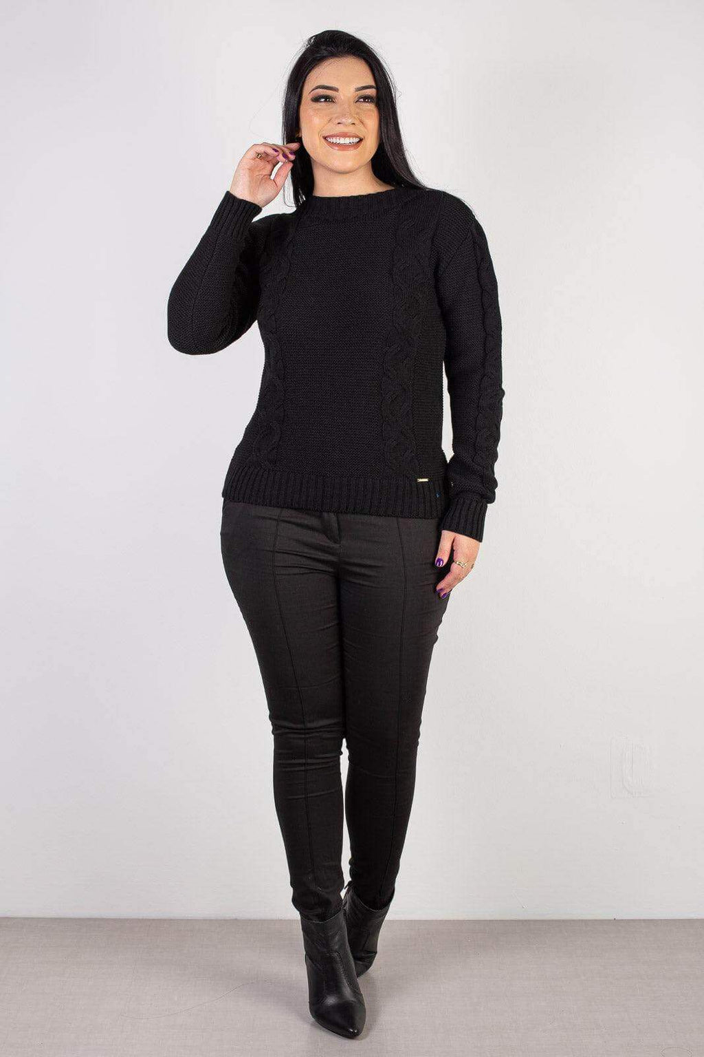 Blusão de tricô feminino com tranças 60008 - Enluaze