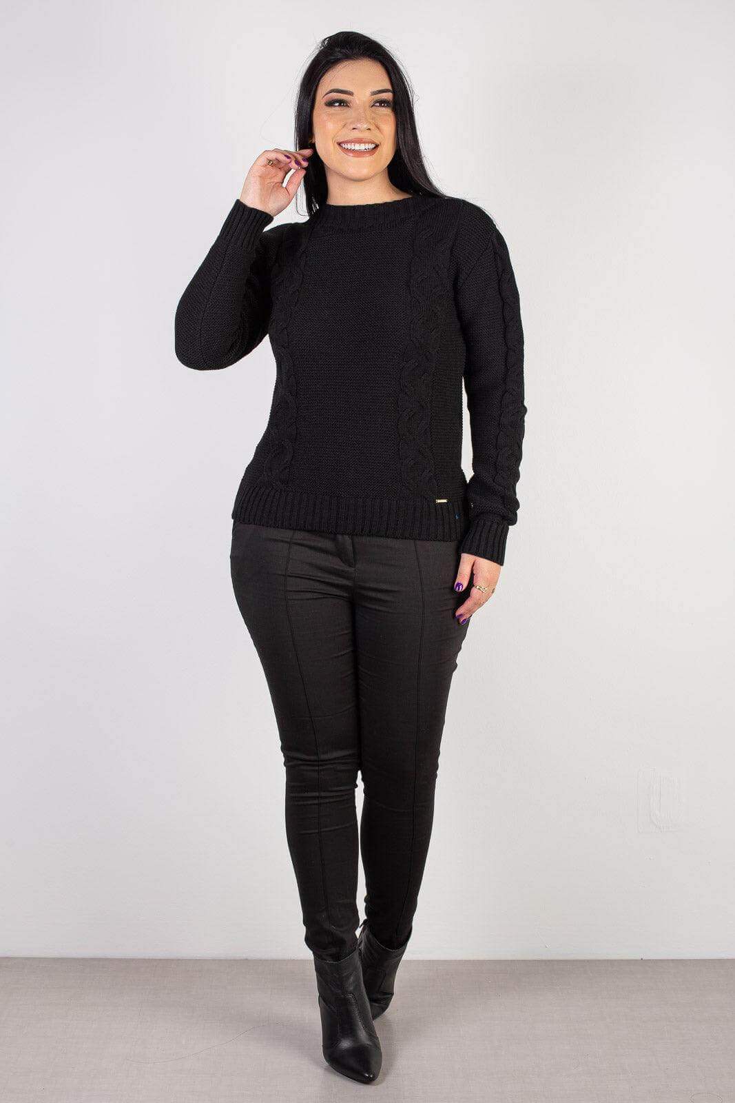 Blusão de tricô feminino com tranças 60008 - Enluaze