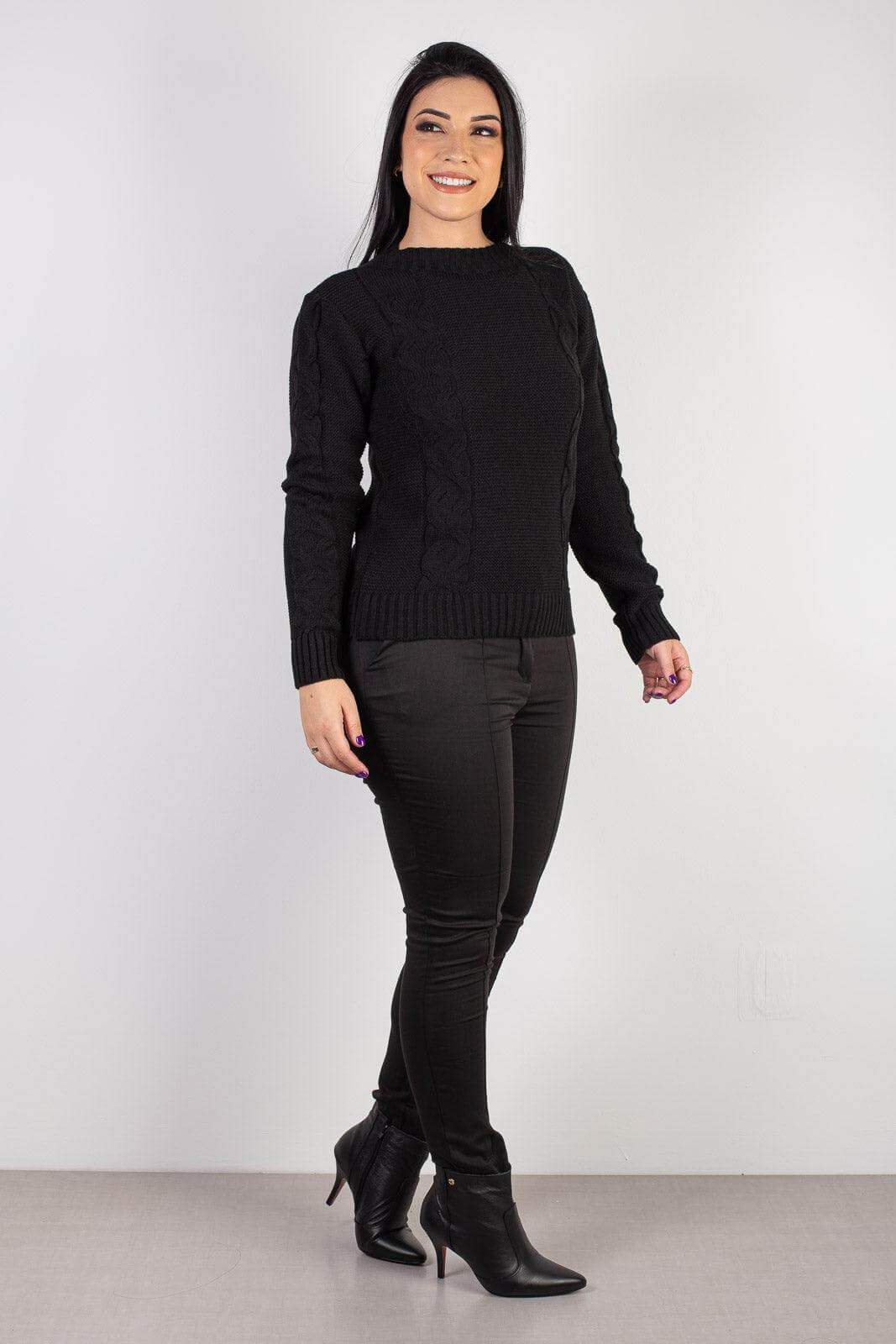 Blusão de tricô feminino com tranças 60008 - Enluaze