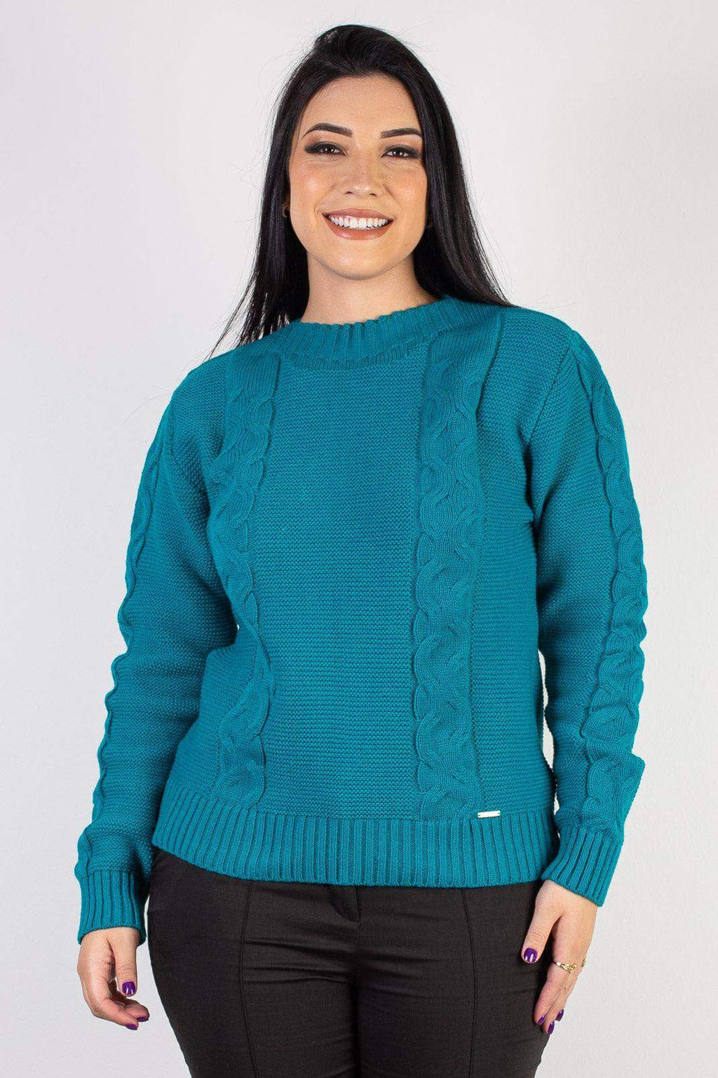 Blusão de tricô feminino com tranças 60008 - Enluaze