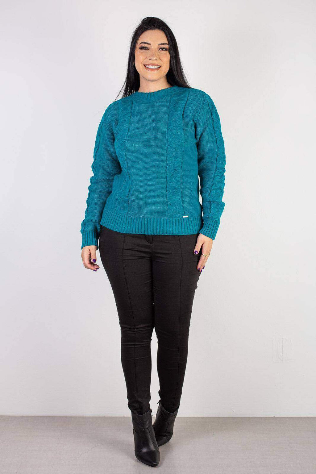 Blusão de tricô feminino com tranças 60008 - Enluaze