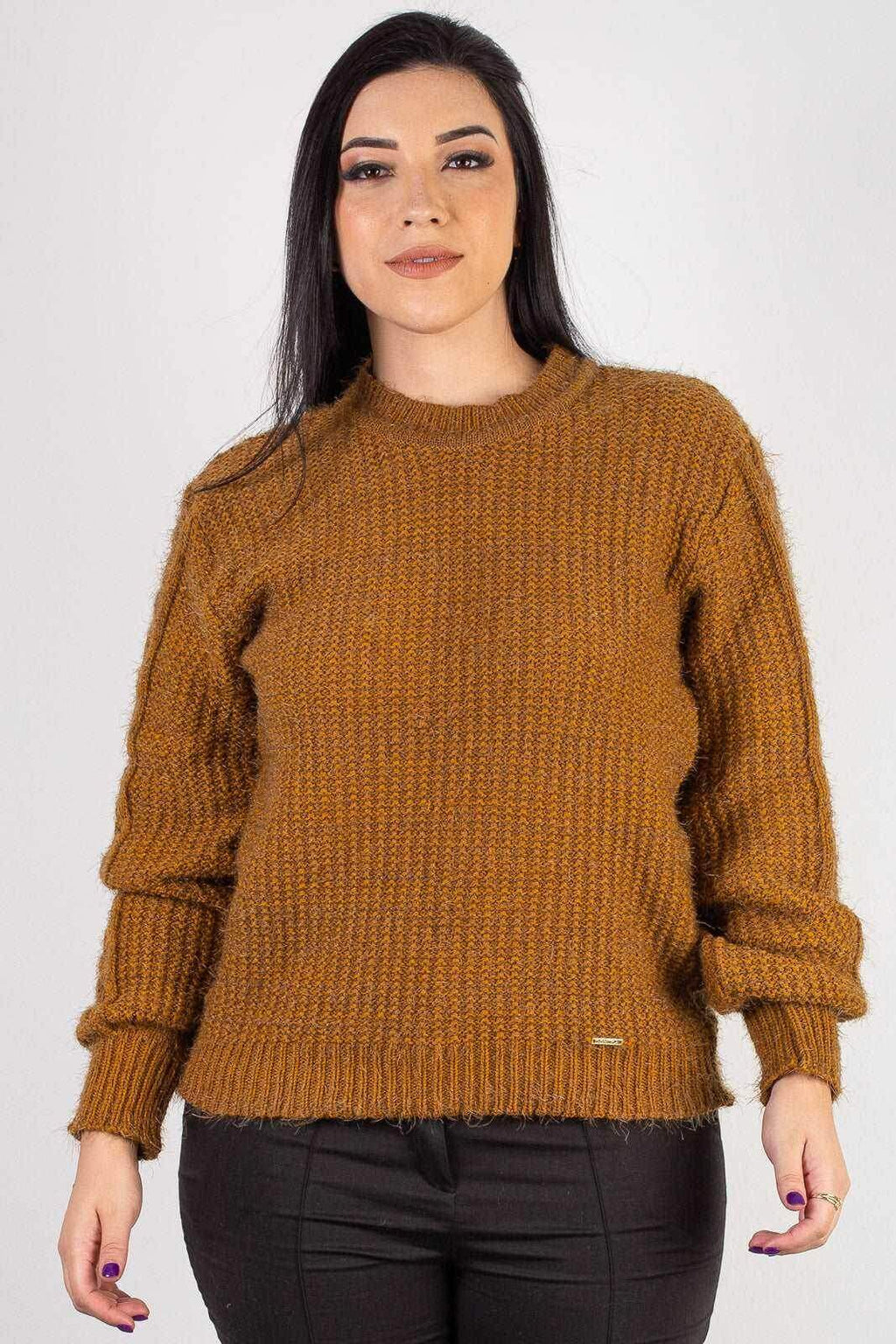 Blusão de tricô feminino gola redonda 60010 - Enluaze