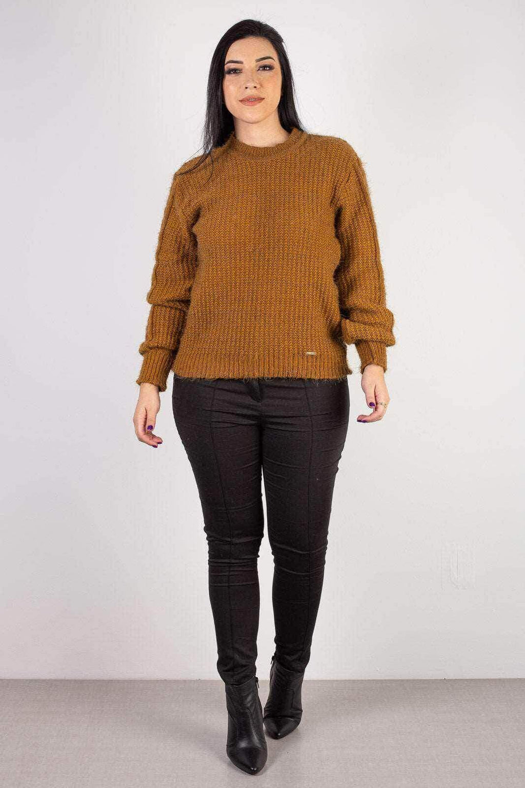 Blusão de tricô feminino gola redonda 60010 - Enluaze