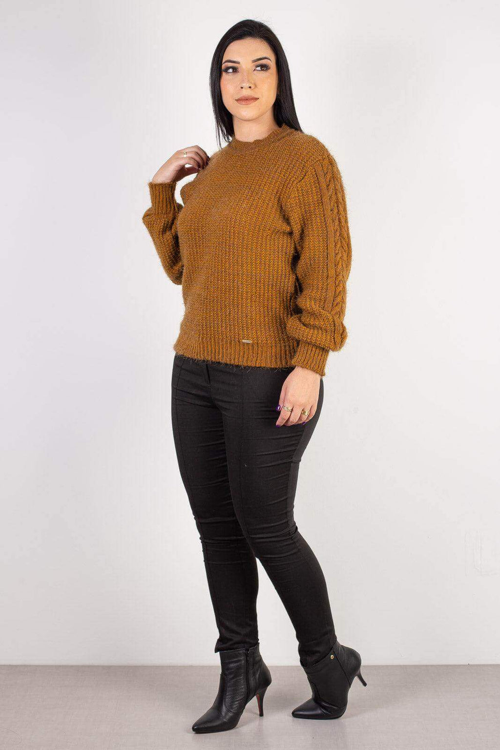 Blusão de tricô feminino gola redonda 60010 - Enluaze