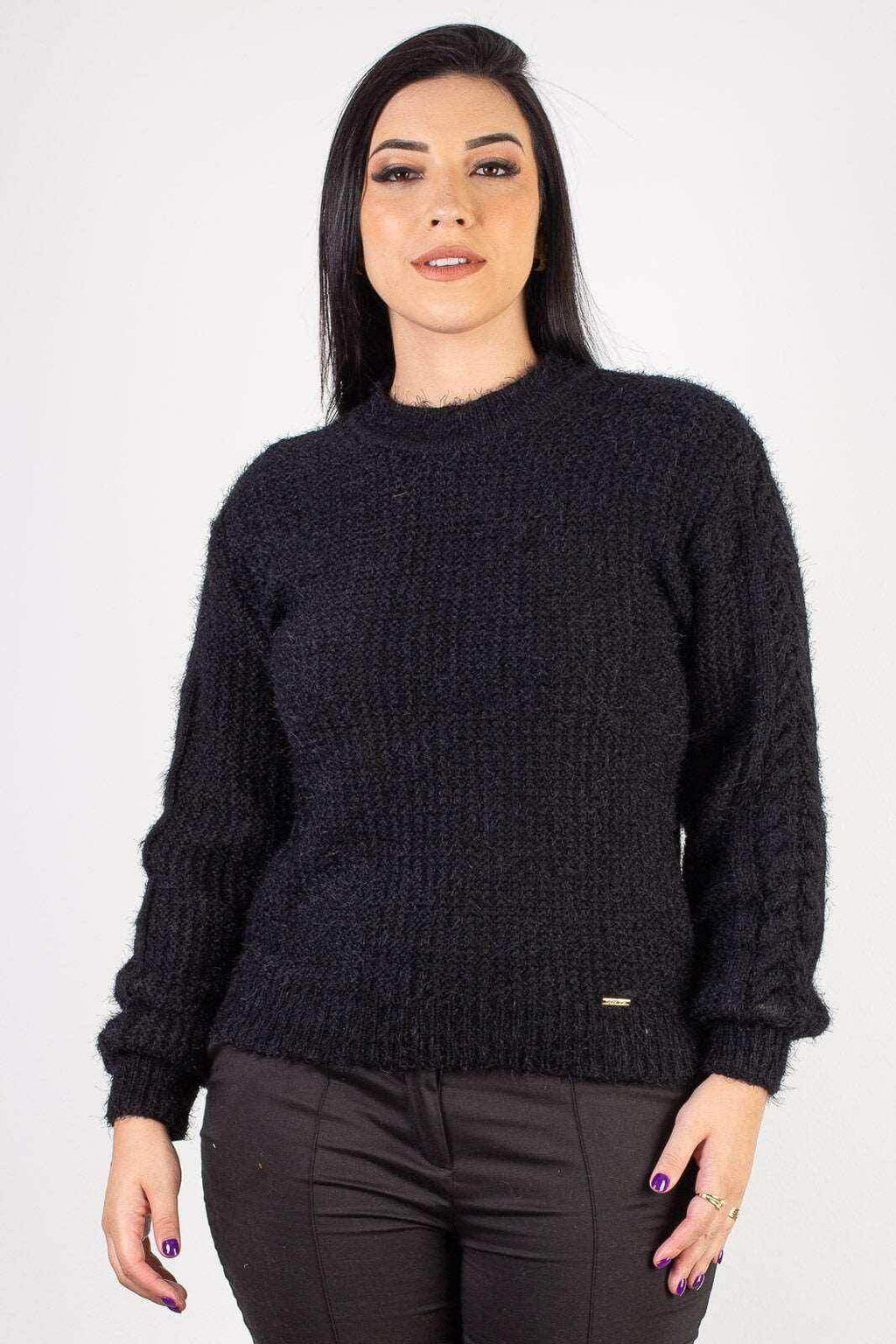 Blusão de tricô feminino gola redonda 60010 - Enluaze