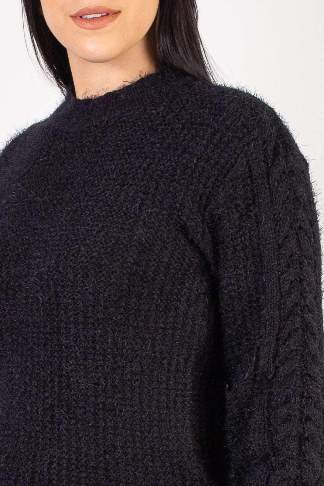 Blusão de tricô feminino gola redonda 60010 - Enluaze