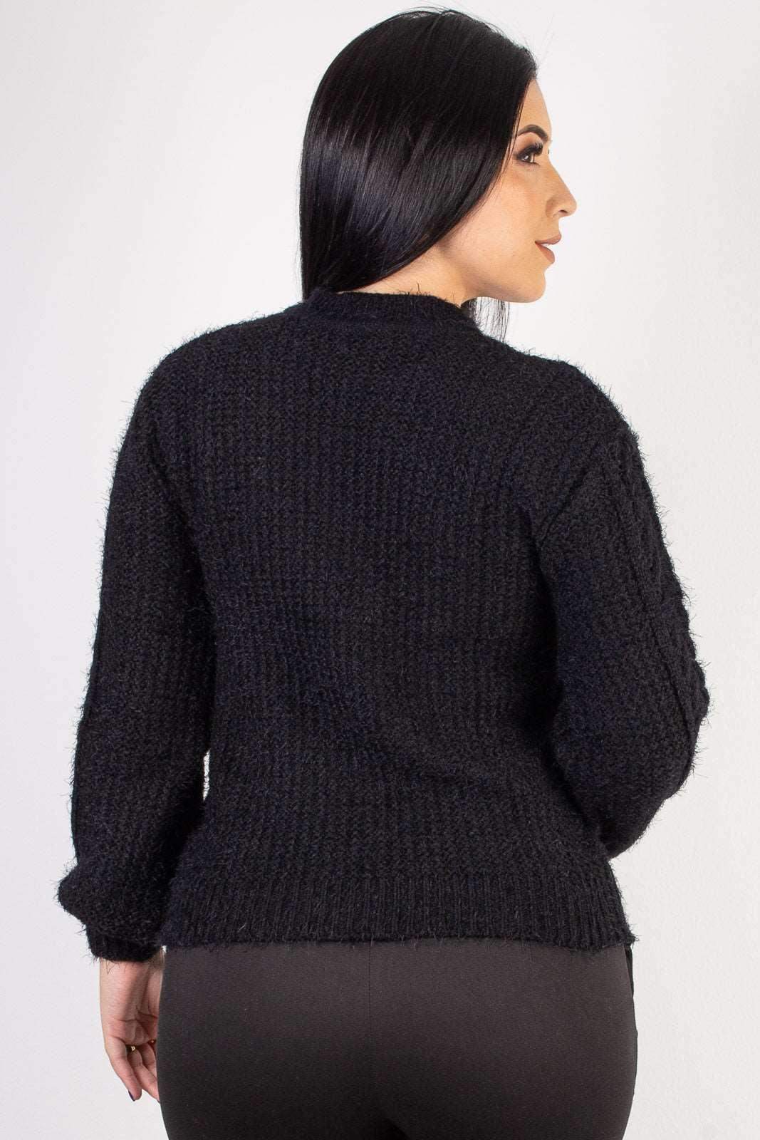 Blusão de tricô feminino gola redonda 60010 - Enluaze