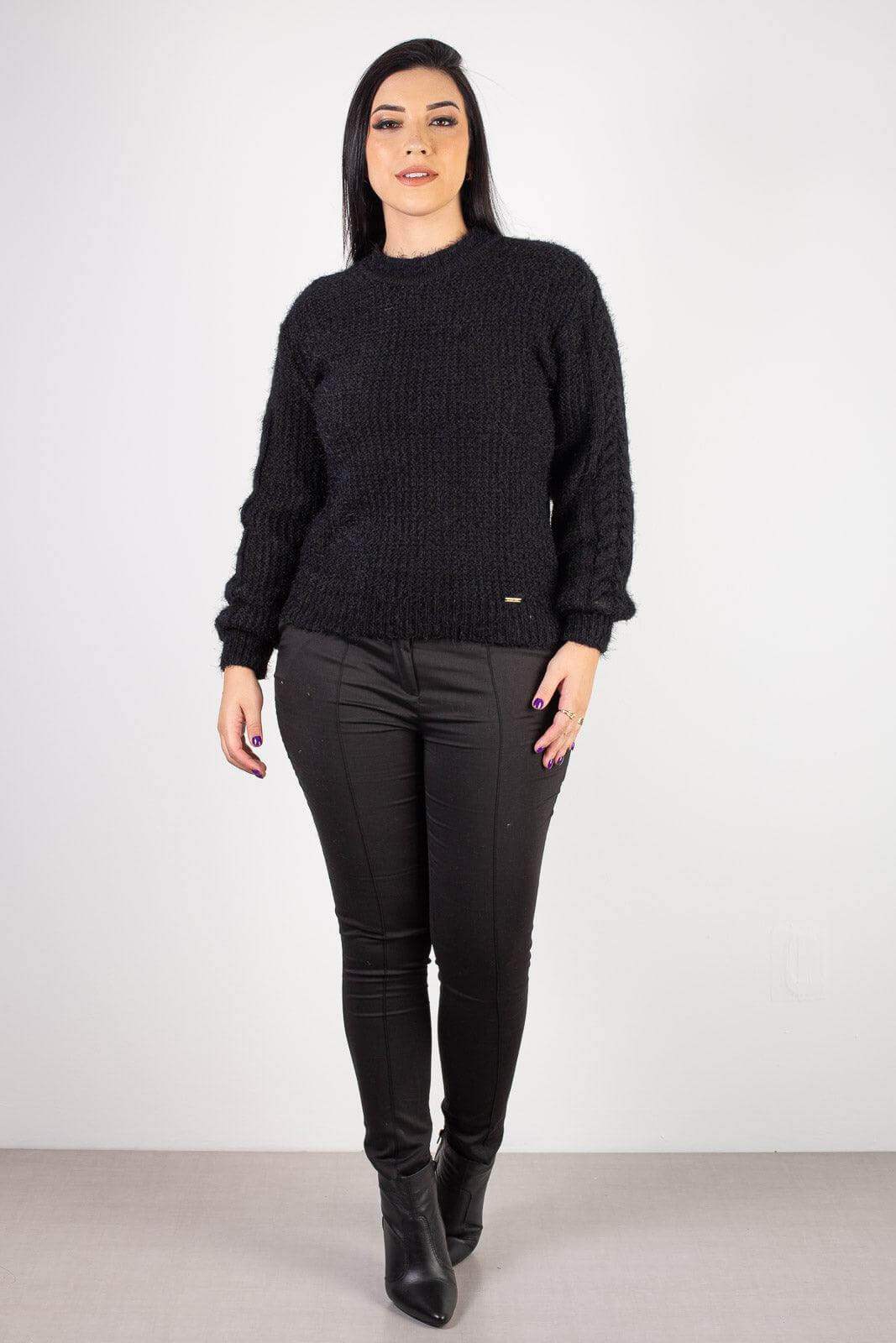 Blusão de tricô feminino gola redonda 60010 - Enluaze