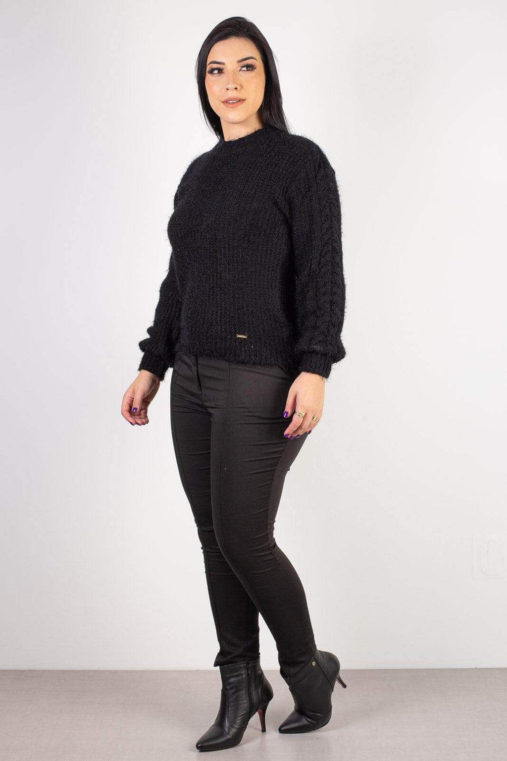 Blusão de tricô feminino gola redonda 60010 - Enluaze