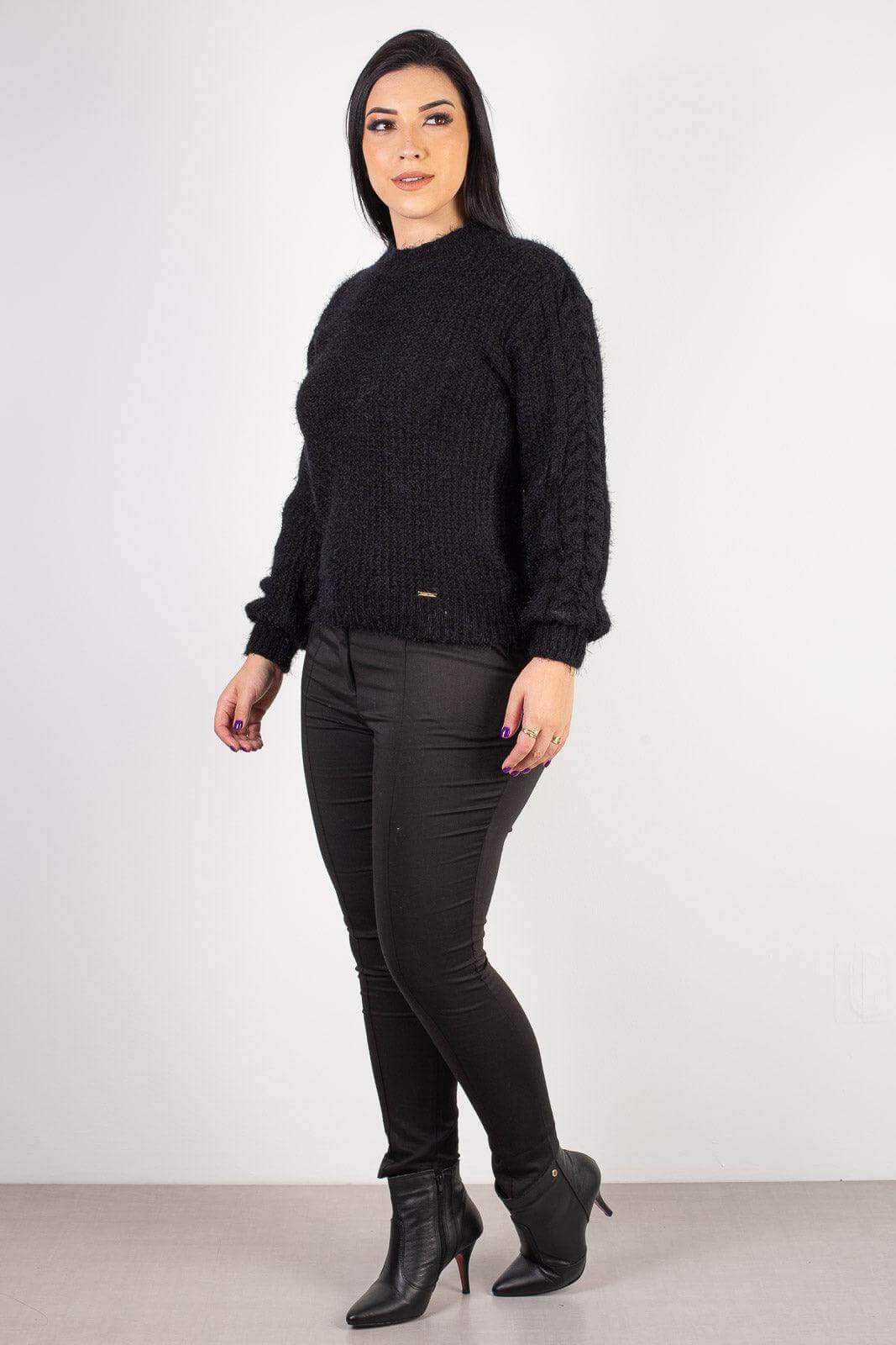 Blusão de tricô feminino gola redonda 60010 - Enluaze