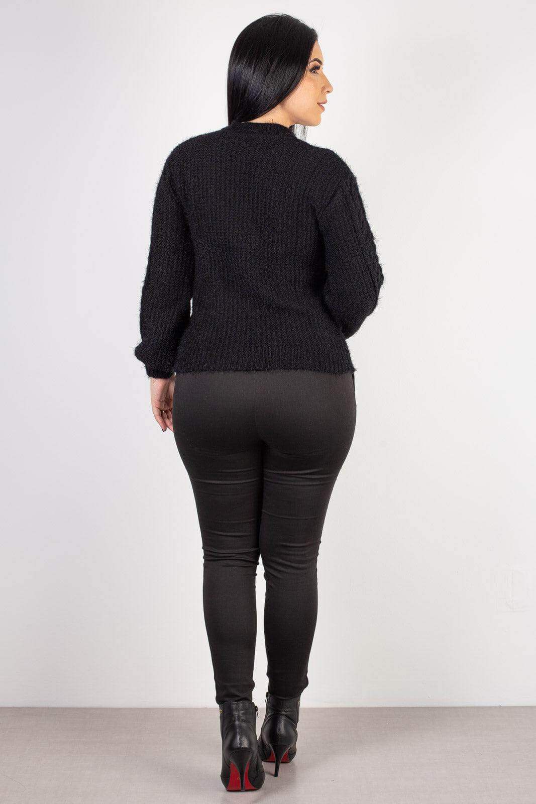 Blusão de tricô feminino gola redonda 60010 - Enluaze