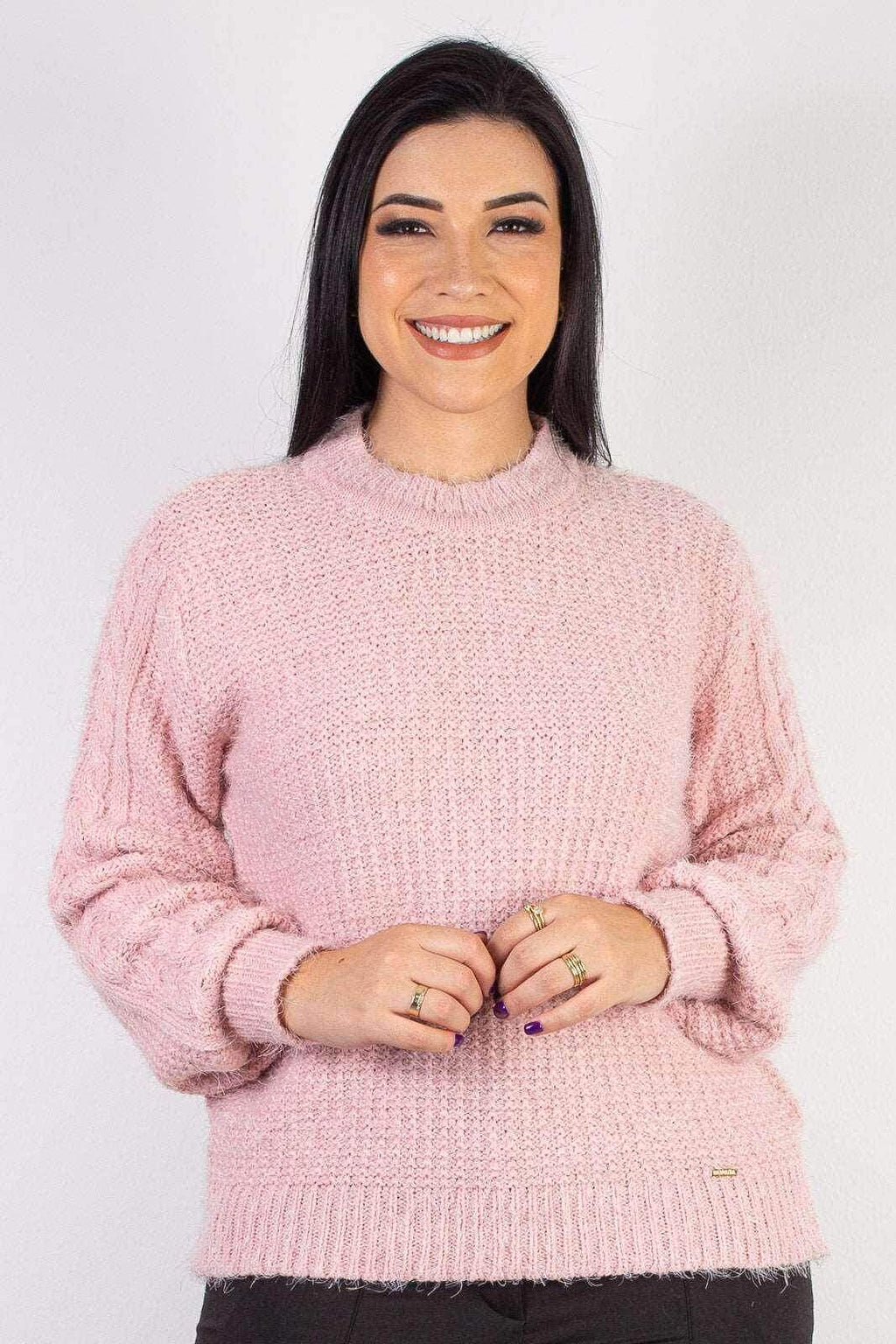 Blusão de tricô feminino gola redonda 60010 - Enluaze