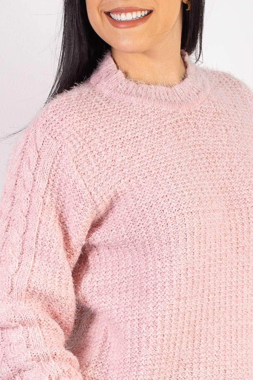 Blusão de tricô feminino gola redonda 60010 - Enluaze