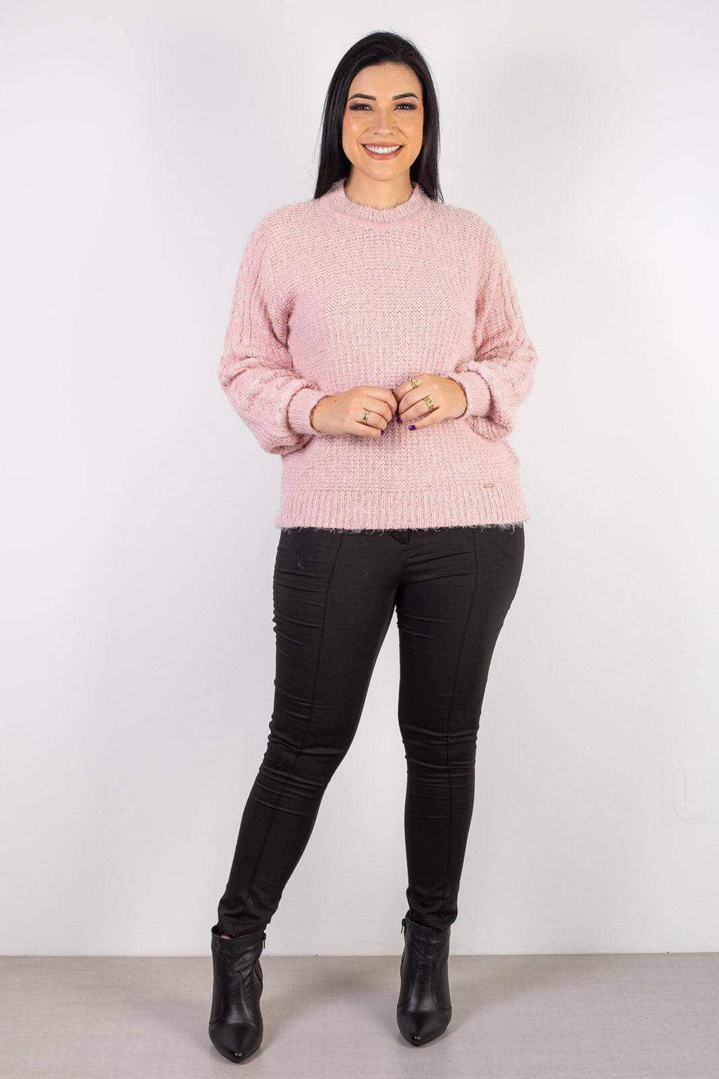 Blusão de tricô feminino gola redonda 60010 - Enluaze