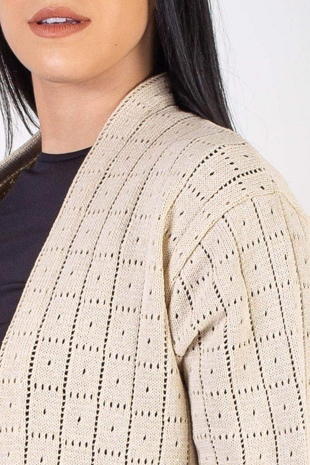 Cardigan alongado de tricô vazado 60011 - Enluaze