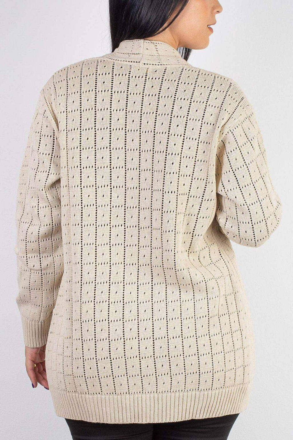Cardigan alongado de tricô vazado 60011 - Enluaze
