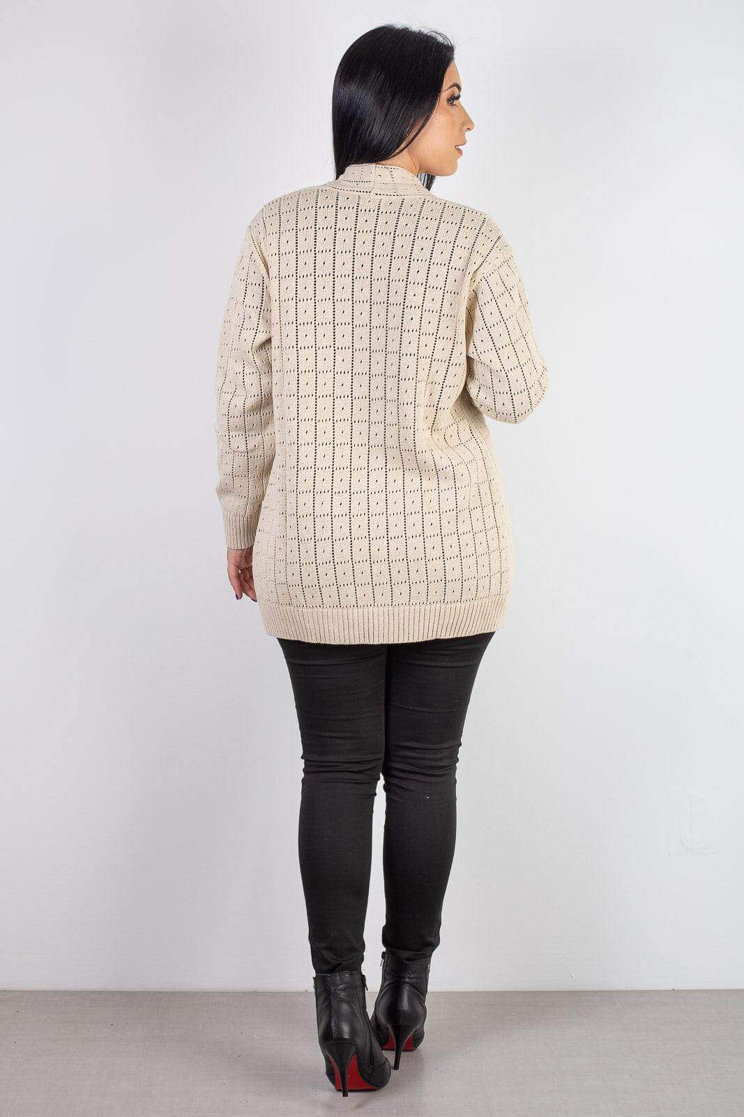 Cardigan alongado de tricô vazado 60011 - Enluaze