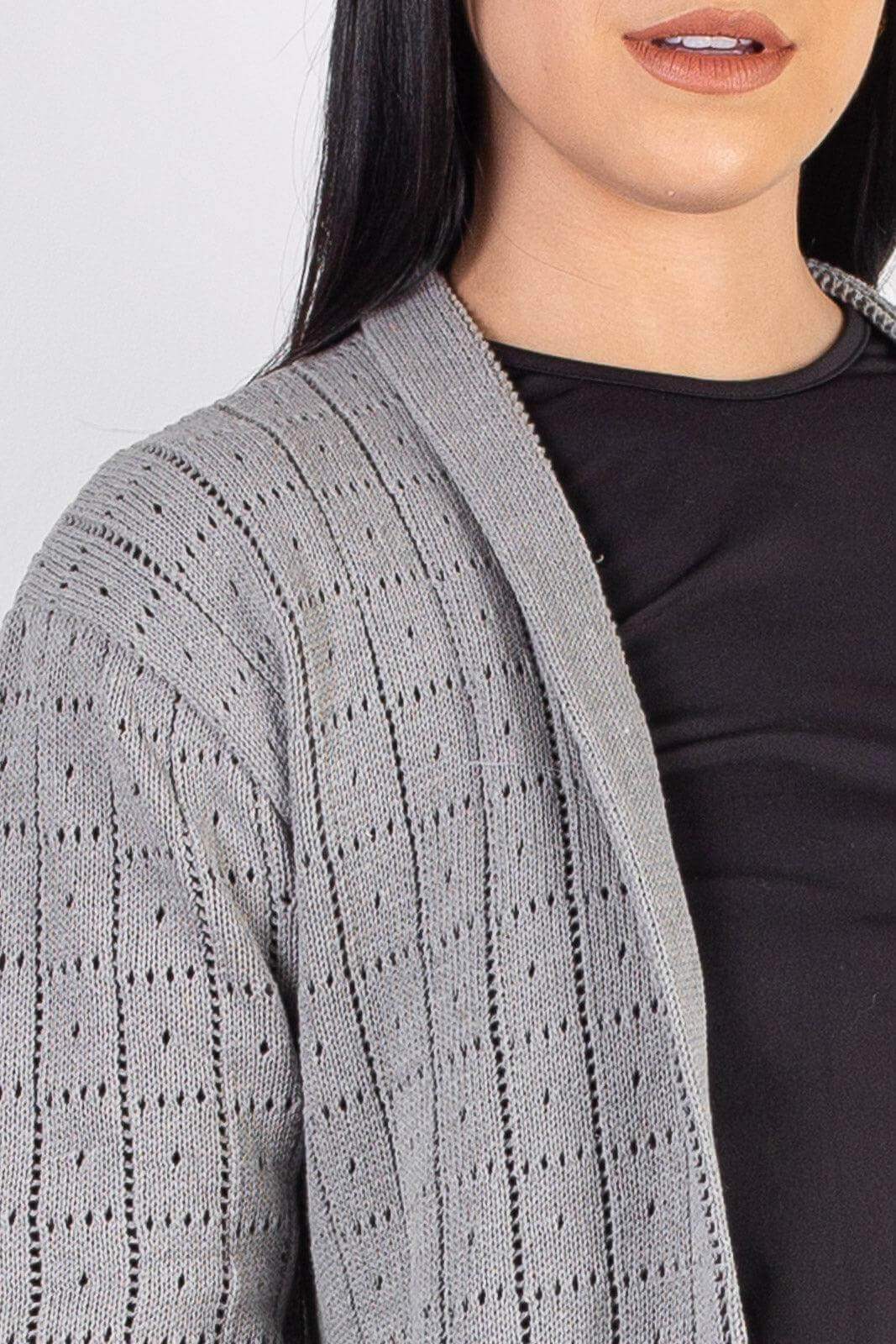 Cardigan alongado de tricô vazado 60011 - Enluaze