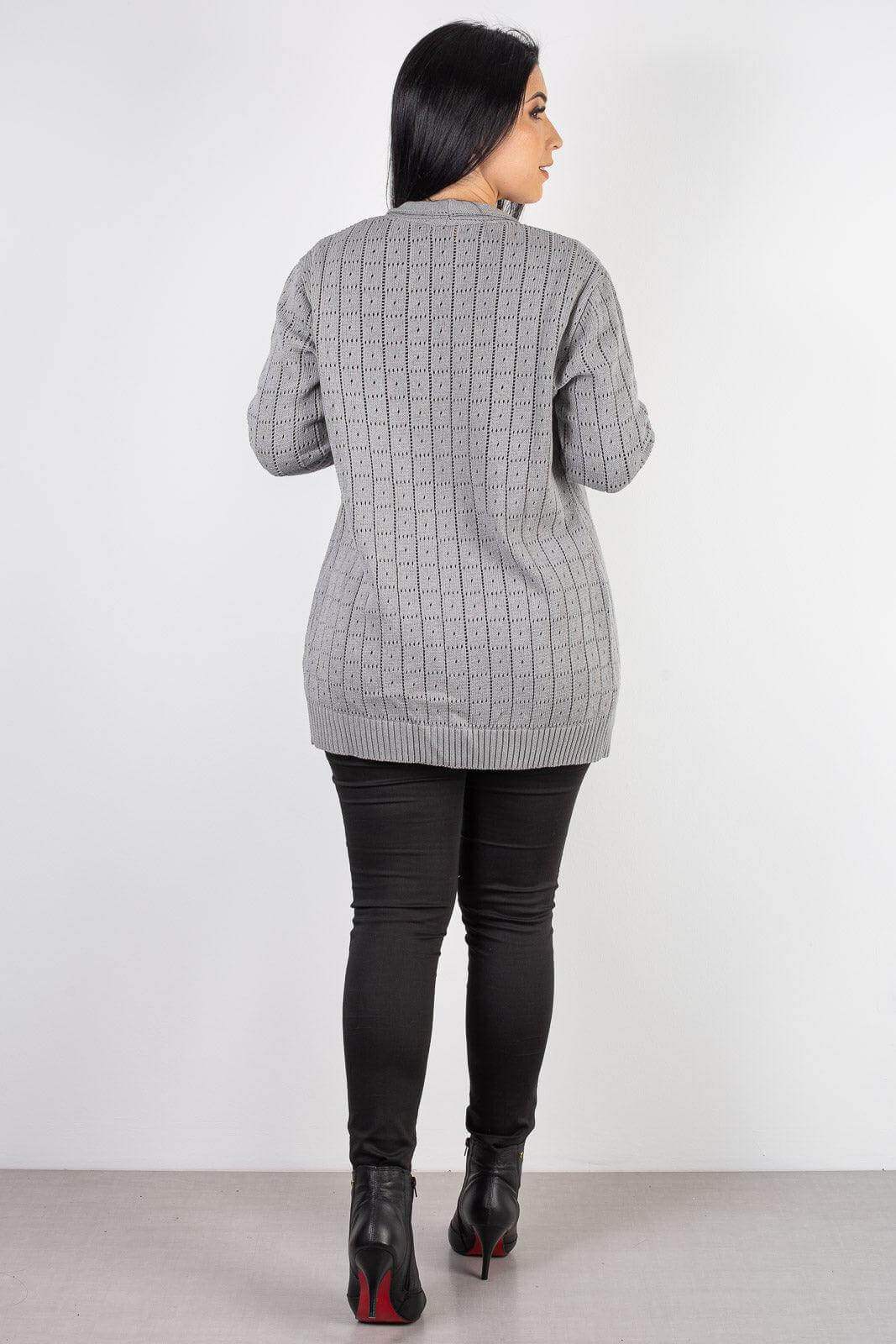 Cardigan alongado de tricô vazado 60011 - Enluaze