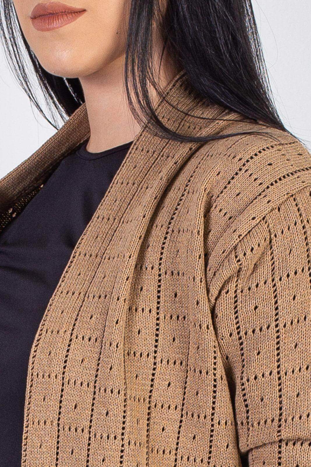 Cardigan alongado de tricô vazado 60011 - Enluaze