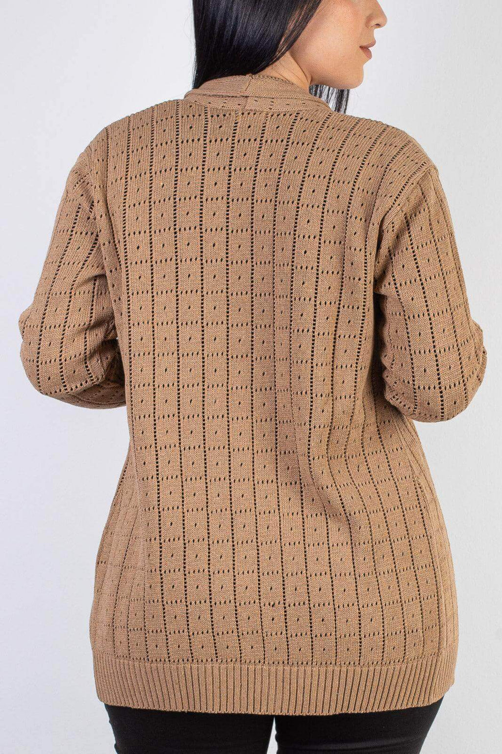 Cardigan alongado de tricô vazado 60011 - Enluaze