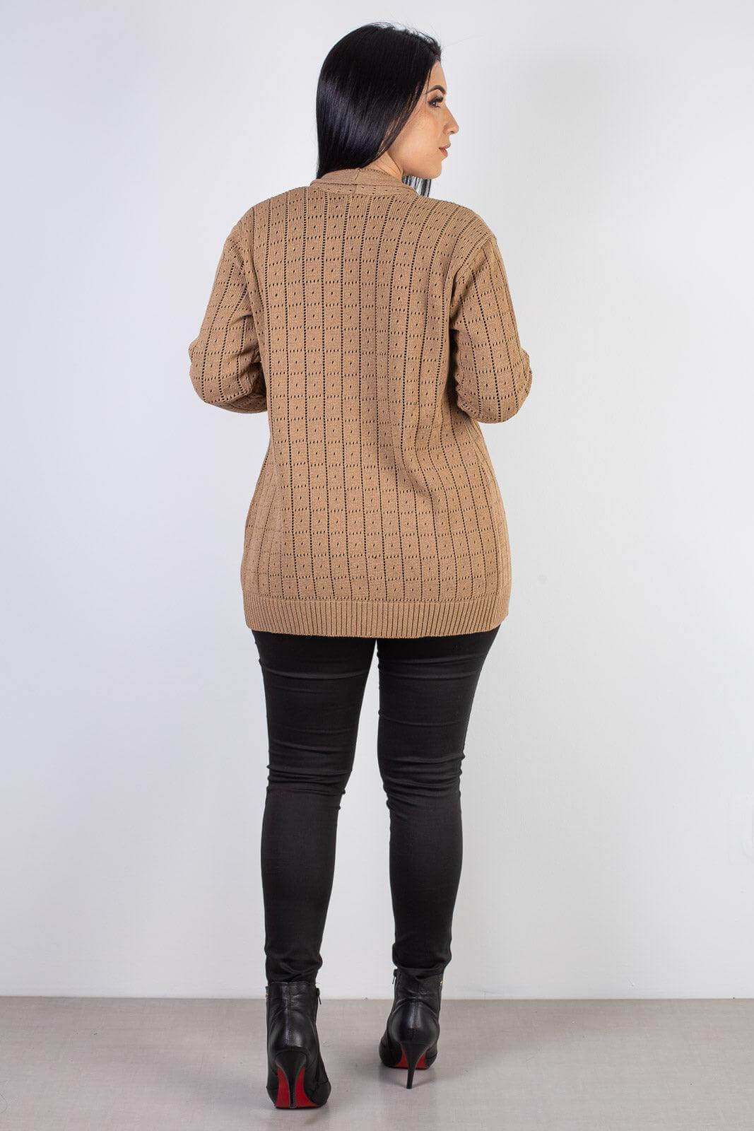 Cardigan alongado de tricô vazado 60011 - Enluaze