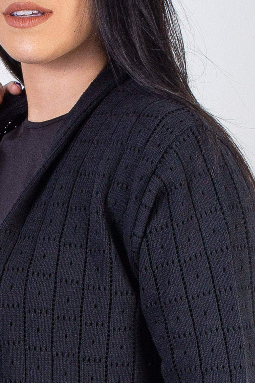 Cardigan alongado de tricô vazado 60011 - Enluaze