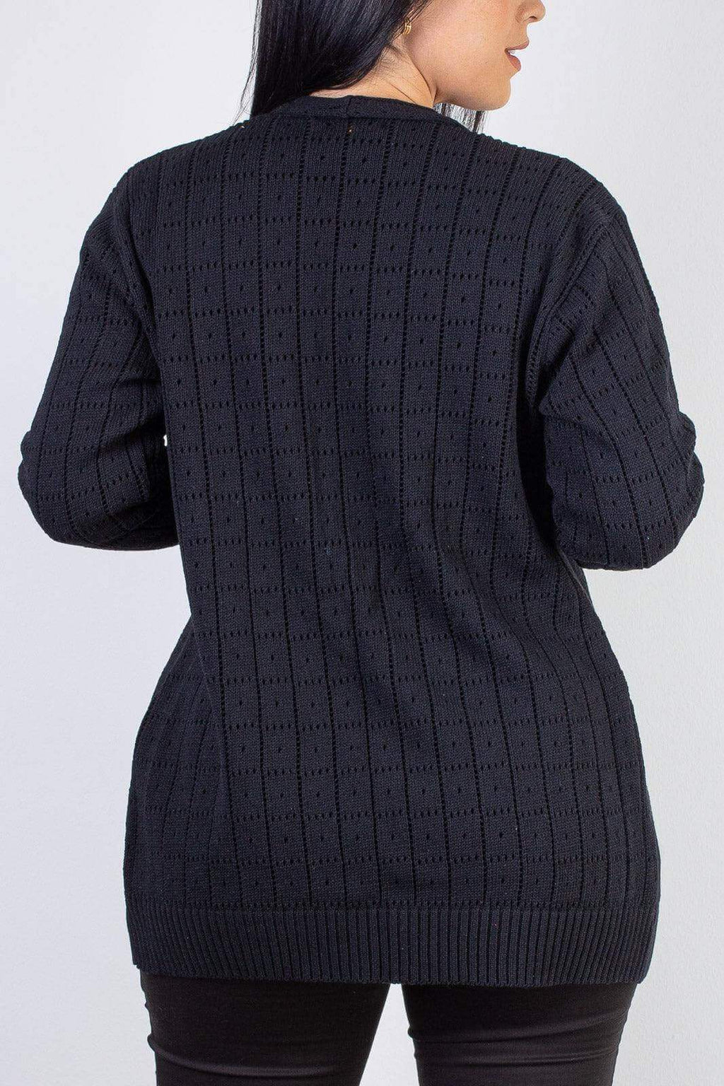 Cardigan alongado de tricô vazado 60011 - Enluaze