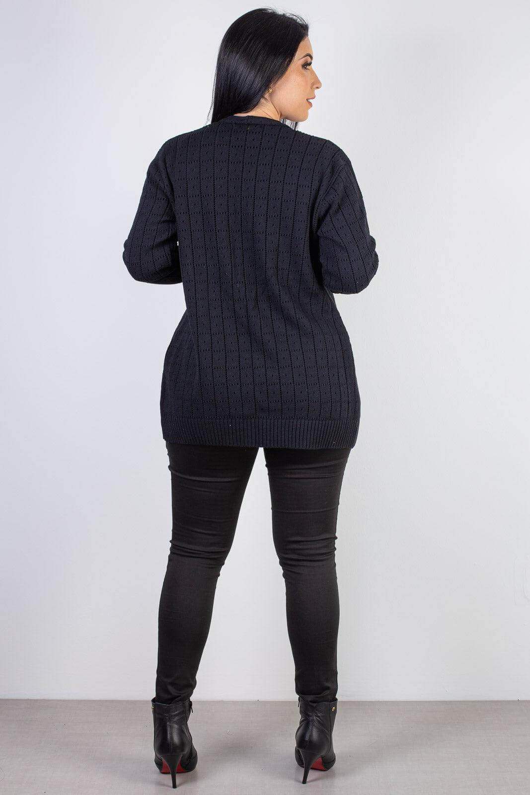 Cardigan alongado de tricô vazado 60011 - Enluaze