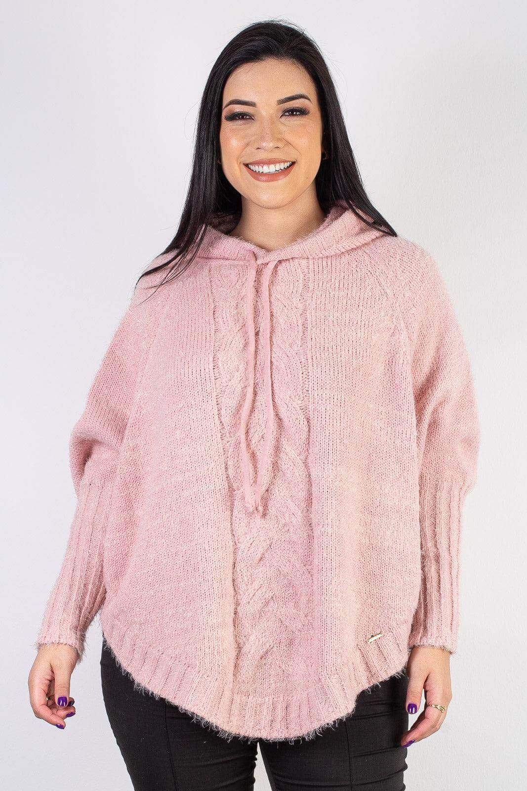 Poncho de tricô com capuz 60012 - Enluaze