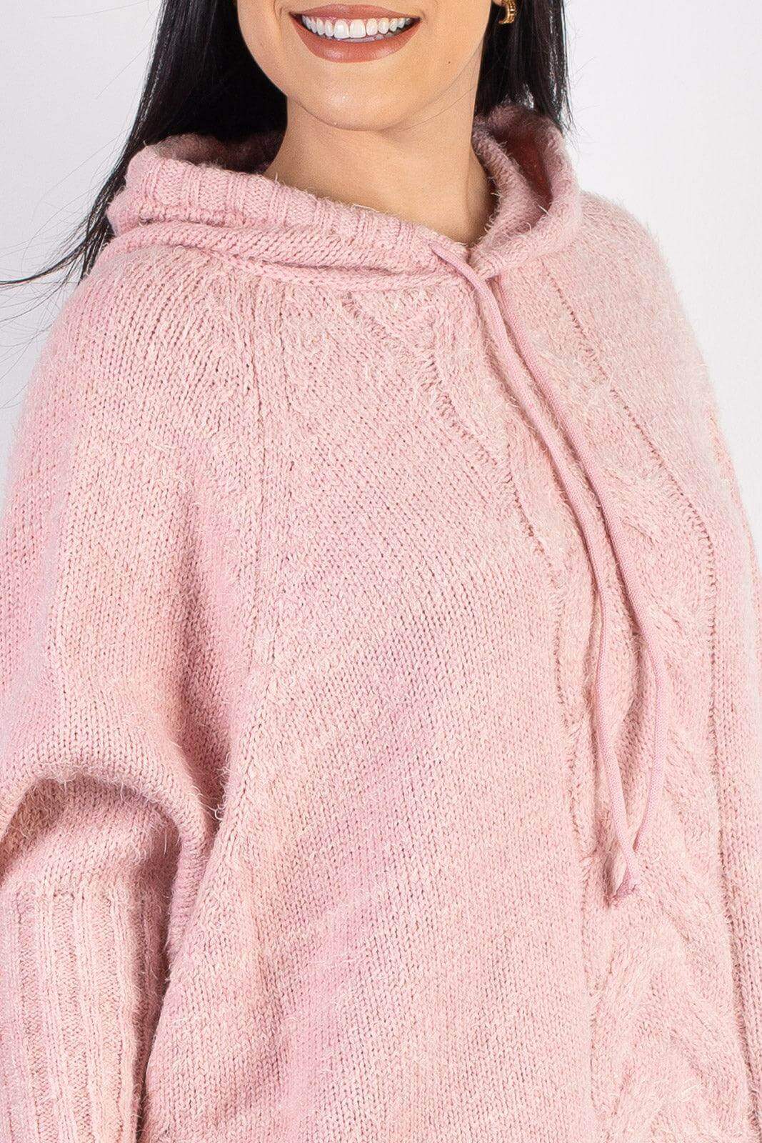 Poncho de tricô com capuz 60012 - Enluaze