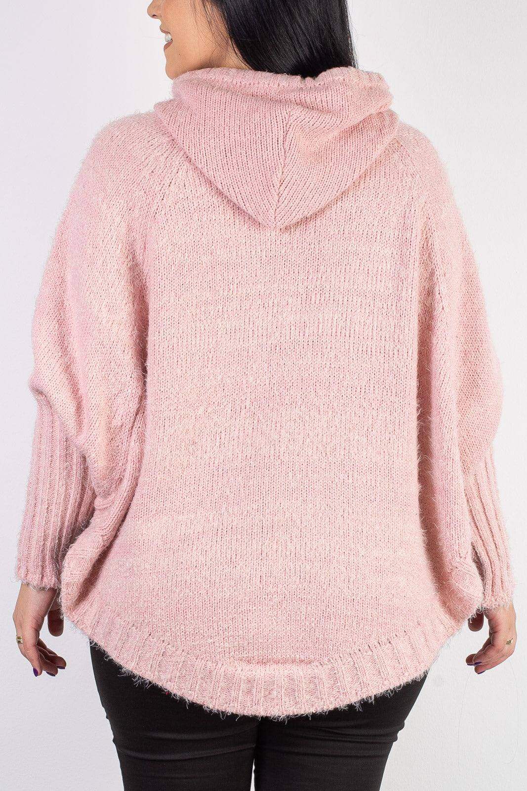 Poncho de tricô com capuz 60012 - Enluaze