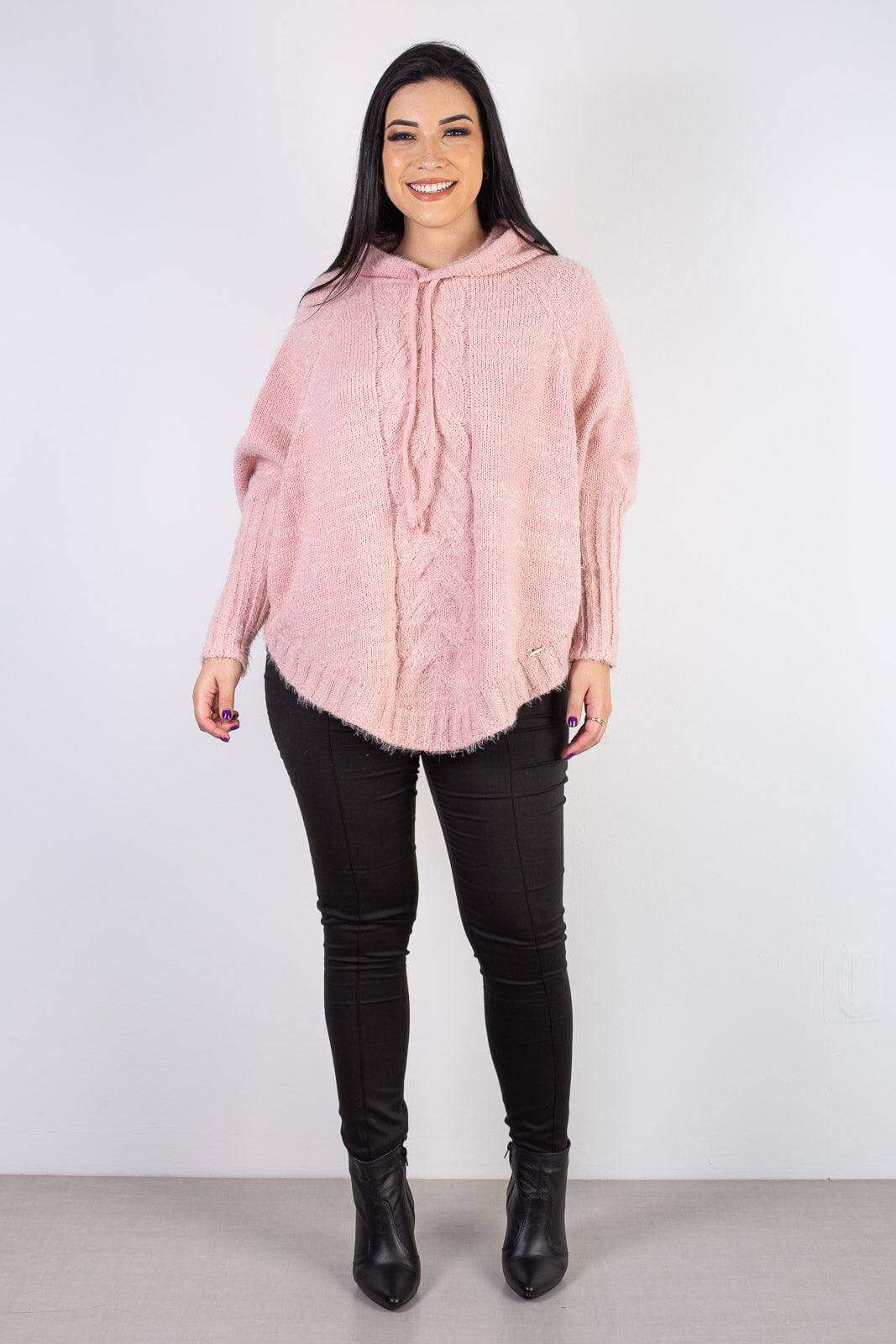 Poncho de tricô com capuz 60012 - Enluaze