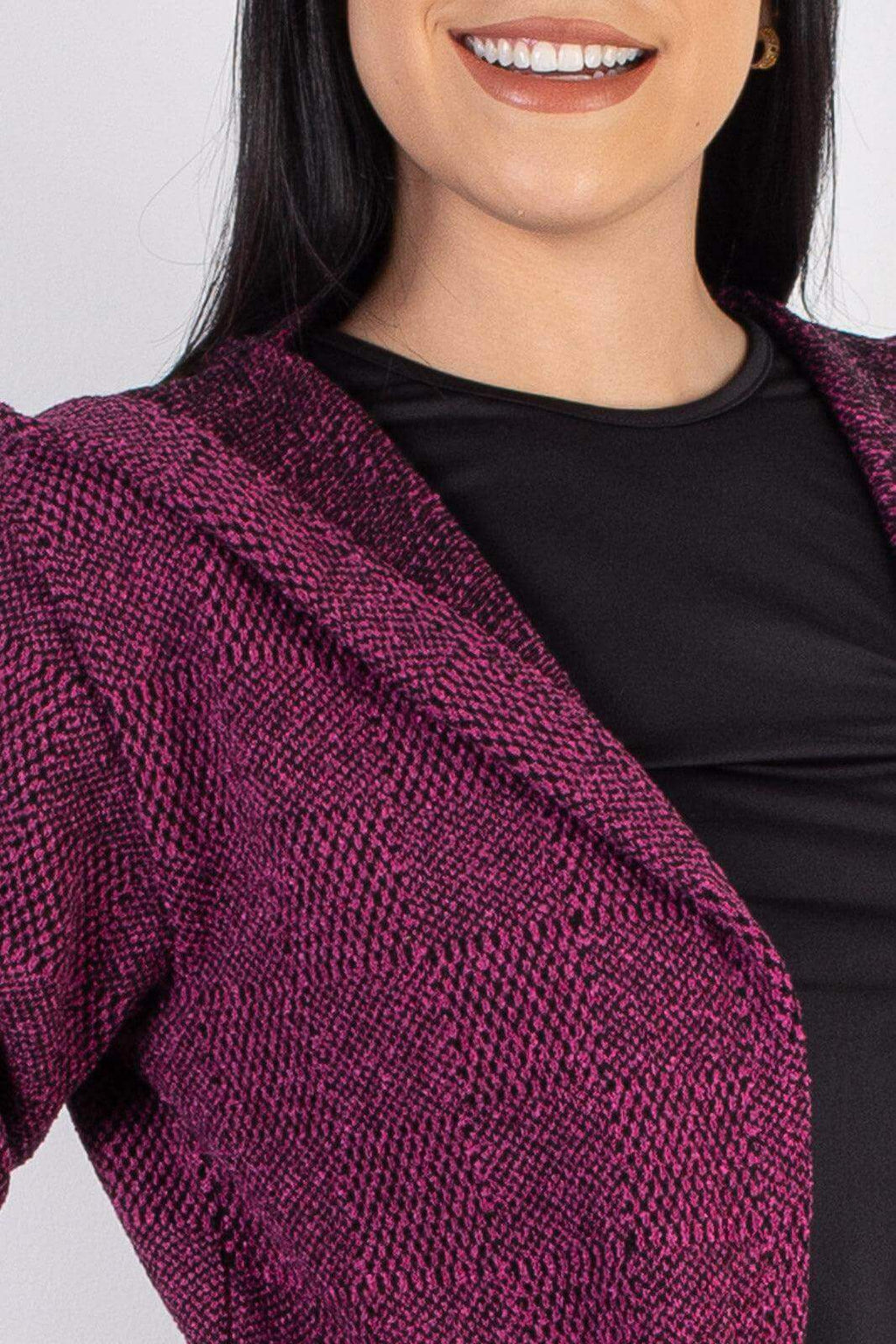 Cardigan de tricô alongado com bolsos e capuz 60015 - Enluaze