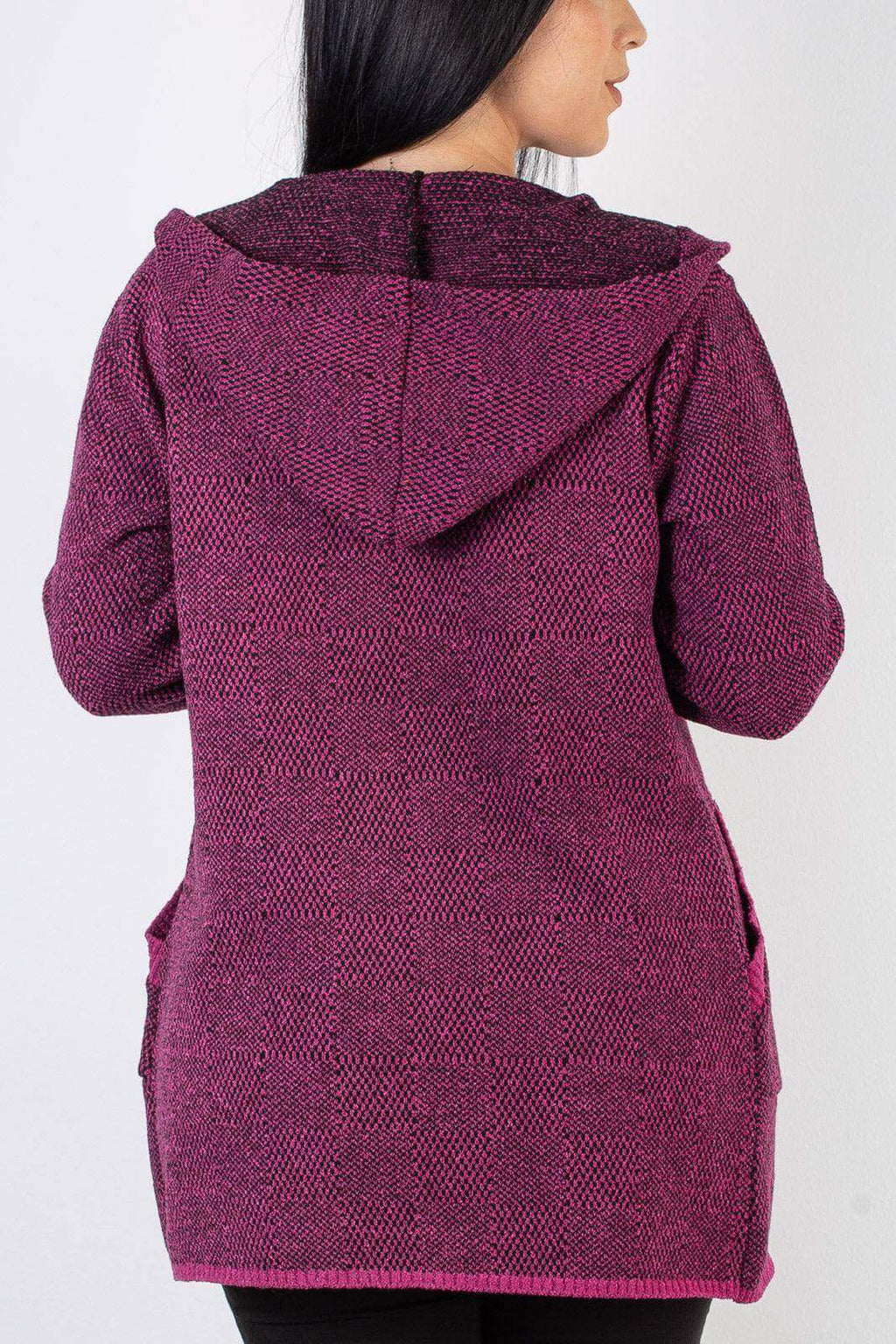 Cardigan de tricô alongado com bolsos e capuz 60015 - Enluaze