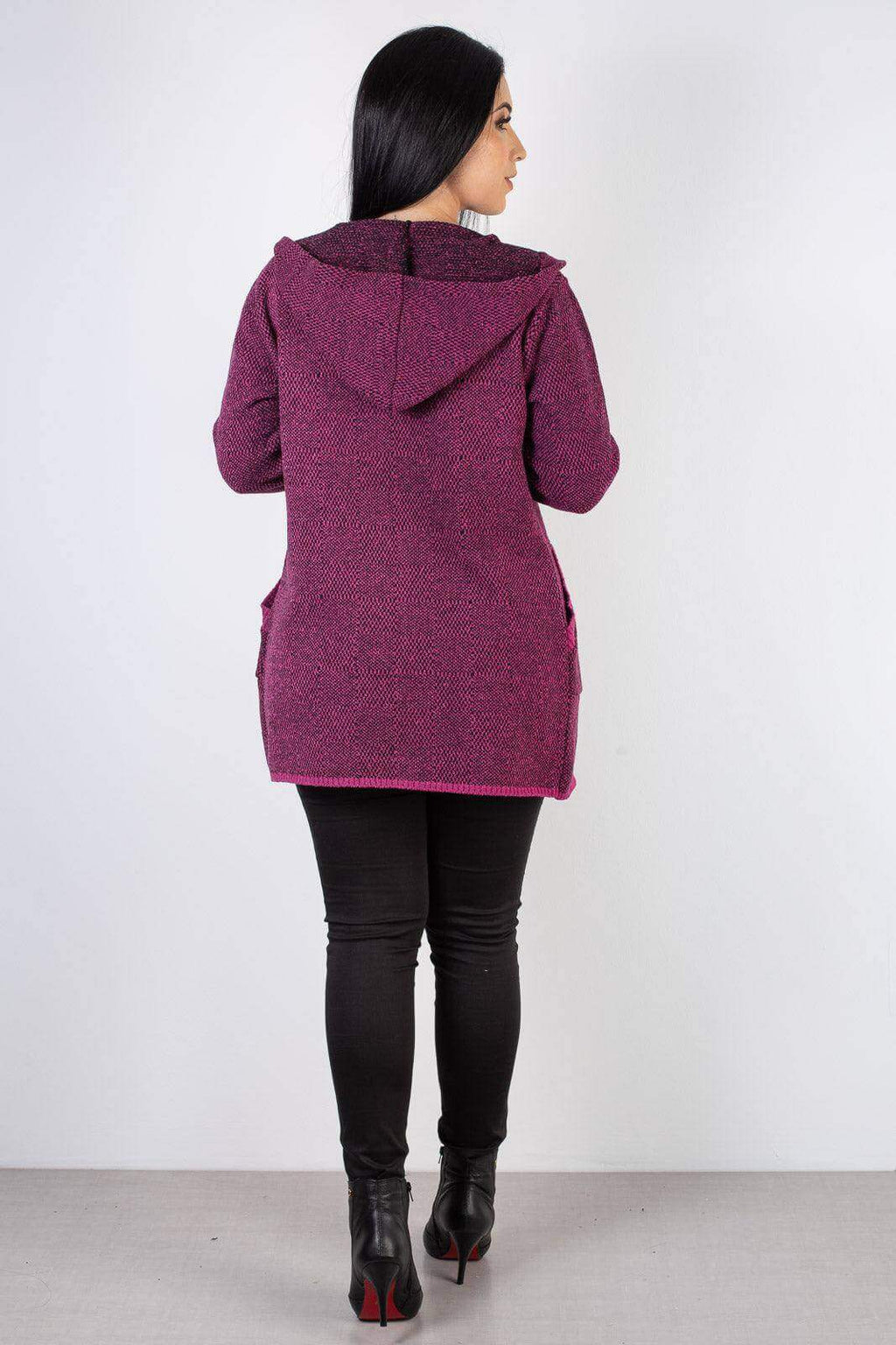 Cardigan de tricô alongado com bolsos e capuz 60015 - Enluaze