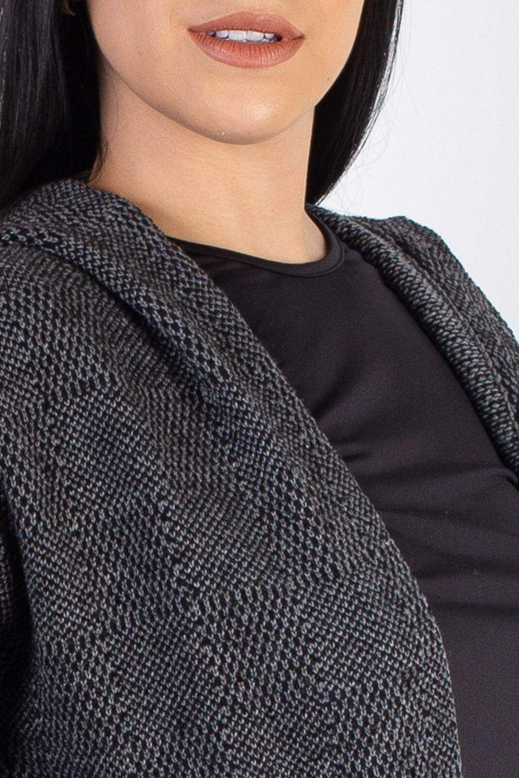 Cardigan de tricô alongado com bolsos e capuz 60015 - Enluaze