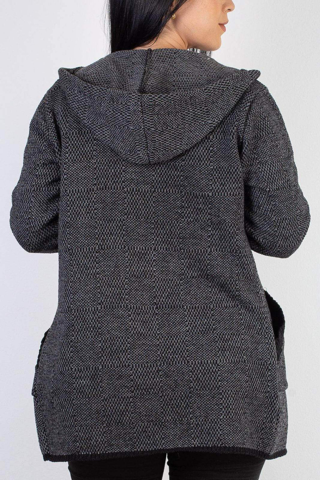 Cardigan de tricô alongado com bolsos e capuz 60015 - Enluaze