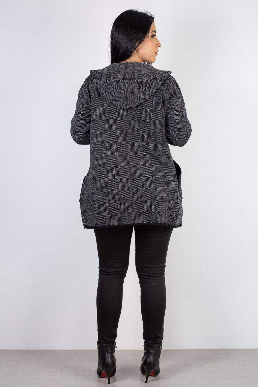 Cardigan de tricô alongado com bolsos e capuz 60015 - Enluaze