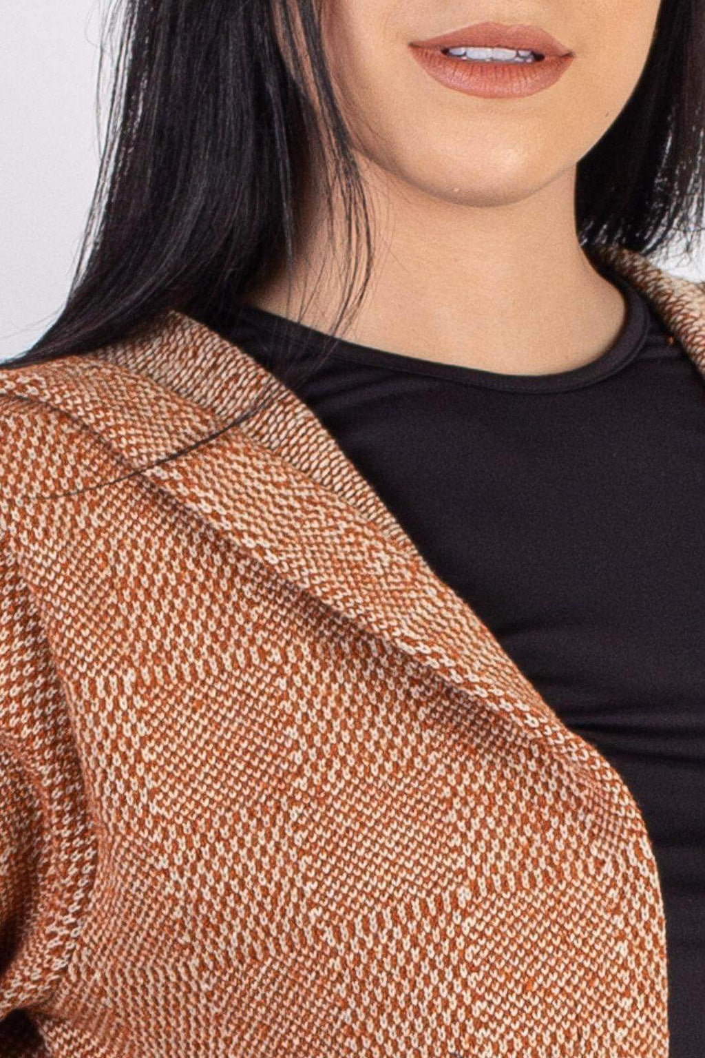 Cardigan de tricô alongado com bolsos e capuz 60015 - Enluaze