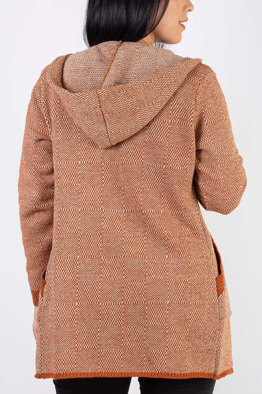 Cardigan de tricô alongado com bolsos e capuz 60015 - Enluaze